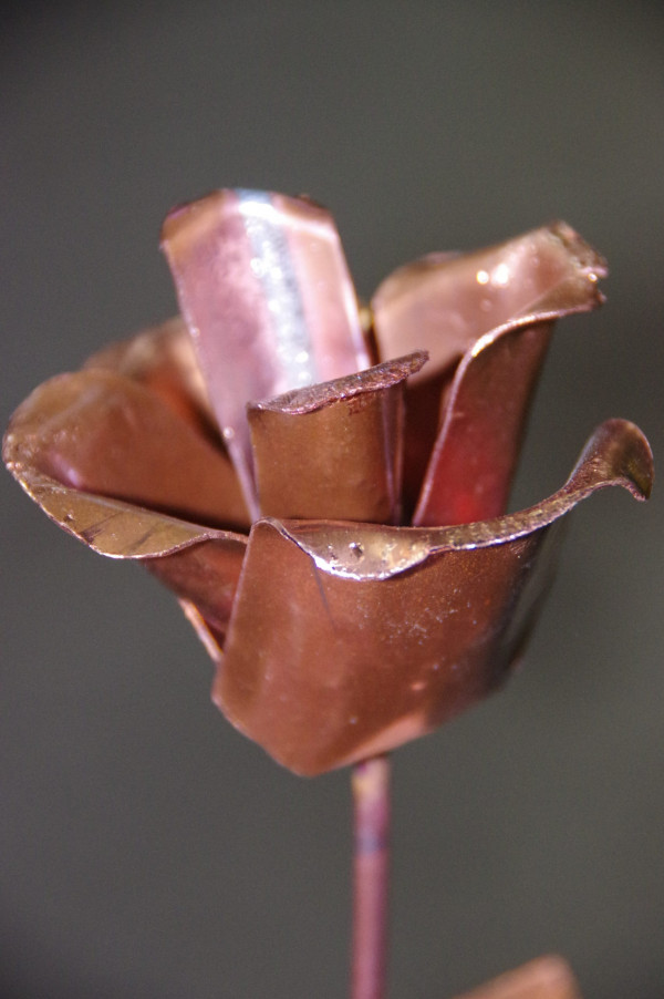 Aus Kupferblech gebogene Rosen